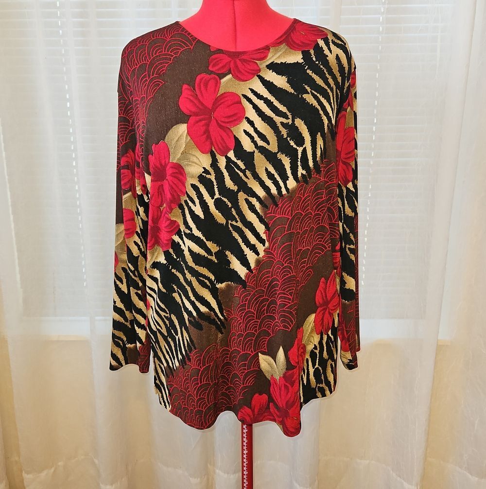 Impressions Long-Sleeve Floral & Animal Print Top